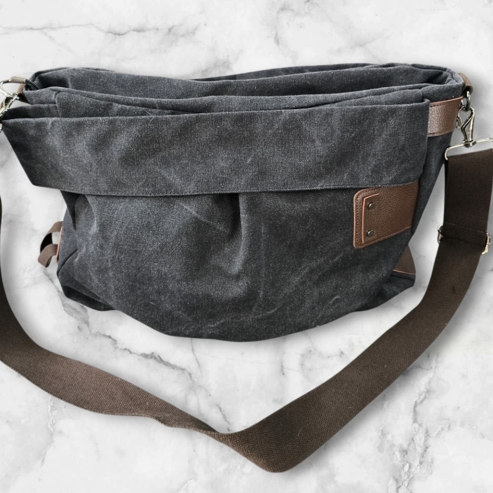 Stylish Gray and Brown Men's Crossbody Bag W Straps That Can Be Used On Carry On